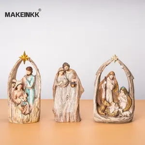 China Wholesale Resin Crafts Home Decoration Custom Nativity Set With Stable Holy Family Resin Craft