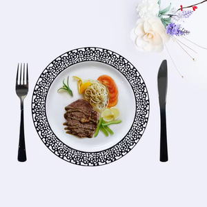 Vente en gros de pâtés en dentelle dorés élégants assiettes rondes en plastique assiettes en dentelle pour mariage - Product Image 5