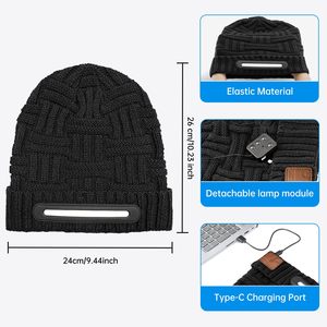Chapeau lumineux musical d'extérieur pour les cadeaux du Nouvel An, chaleur hivernale, bonnet en tissu acrylique tricoté, casquette LED, écouteurs Bluetooth - Product Image 5