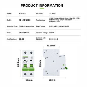 <span class=keywords><strong>Disjoncteur</strong></span> solaire miniature DC 63A 32A 40A 500V 600V 1000V 1/2/4 pôles – Vente en gros de disjoncteurs DC pour systèmes de panneaux solaires photovoltaïques - Product Image 5