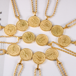 Collier QIUHAN OEM/ODM vintage en acier inoxydable avec pendentif signe astrologique 12 constellations, étanche et plaqué or en relief - Product Image 1