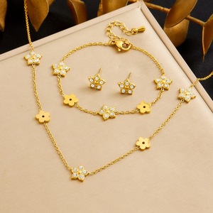 Flower Gold Plated Jewelry <b>Set</b> With Diamond Accents For Women Everyday Wear - Product Image 1