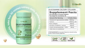 G-Health <span class=keywords><strong>Glucosamine</strong></span> & Calcium + Collagène Capsules Améliorent la santé des os et la fonction articulaire Sans gluten Non-OGM 60 pièces pour femmes - Product Image 2