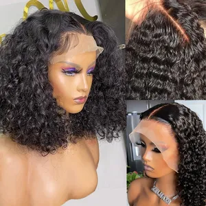 Short Bob Wig Cheap Jerry Curly Pre Pluck 13x4 Wig Transparent Jerry Curly Lace Front Human Hair Wigs For Black Women