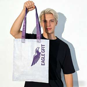 Wholesale Transparent PLA Resin Woven Custom Logo Reusable <b>Shopping</b> Tote <b>Bag</b> <b>Foldable</b> Hook Loop Closure Silk-screen Printed - Product Image 2
