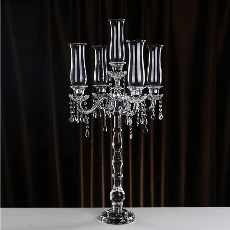 MH-ZT133 Hot Sale 5 Arms Wedding Crystal Candelabra Centerpieces Wholesale Crystal Candlestick