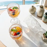 Verre à eau transparent gaufré, verre à boire motif poisson tropical, gobelets à vin sur pied pressés à la machine pour mariages à la plage