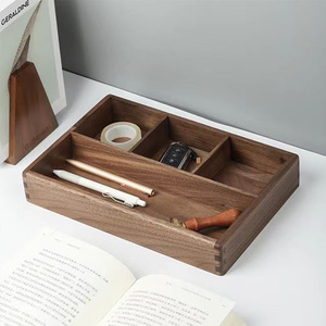 Caja de almacenamiento de escritorio con divisiones de madera de acacia, organizador de llaves y artículos de papelería para la entrada, organizador de joyas y cosméticos, larga - Product Image 2