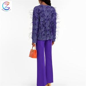 Custom Trimmed Cable Knit <strong>Cardigan</strong> in <strong>Purple</strong> Thick Knitted Warm Casual Sweater Women - Product Image 3