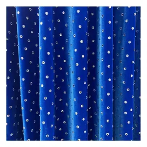 Royal Blue 3cm Spacing Rhinestones Fabric Luxury Stretch Velvet Crystals Rhinestones Applique Trim Fabric For Suits