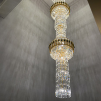 Lustre en cristal doré multi-niveaux de luxe, grand luminaire suspendu cylindrique pour villa, escalier, décoration d'hôtel
