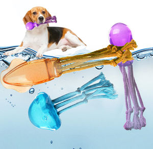 Pawise caliente verano interactivo mascota cuerda buscar juguete calamar Octupus medusas flotando en agua TPR perro masticar juguete para playa <span class=keywords><strong>piscina</strong></span> lago - Product Image 1
