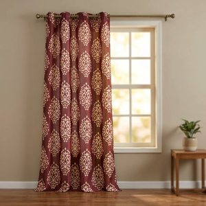 Rideaux de porte en coton marron de qualité avec motif floral suspendu - Product Image 3