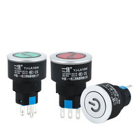 Luz indicadora de plástico LED redonda plana de 16 mm con símbolo de encendido, varios colores, 12 V, 24 V, 220 V, YJ-LA16W-D/Y