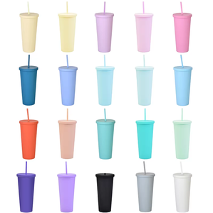 Gobelet réutilisable coloré en PP sans BPA avec couvercle et paille, tasse à café pour festivals et fêtes en plein air pour adultes - Product Image 1