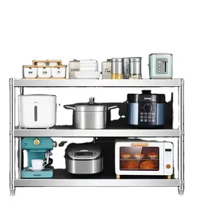 467 Almacenamiento de cocina estantes de acero inoxidable almacenamiento multifuncional estufa de tres capas piso estantes multicapa