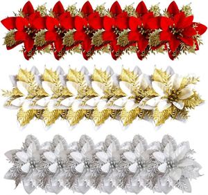 Guirlande de Noël rouge de luxe et décoration de petites fleurs en canne, 13 cm, ornements de Noël écologiques en textile pour arbre de Noël - Product Image 1