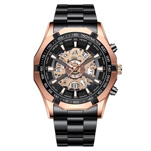Montre BINBOND pour homme, luxe argent et noir, S033, élégante, en acier inoxydable, mouvement à quartz, alliage, Reloj - Product Image 6
