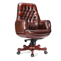 Fauteuil de bureau pivotant haut de gamme en bois et cuir de vachette rouge, ergonomique et confortable, réglable en hauteur, style européen, pour usage commercial et domestique
