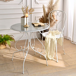 Table basse ronde pliable décorative INNOVA HOME en métal blanc et verre, style antique, pour salon - Product Image 2