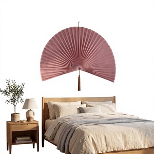 Handmade Wood Handicraft Folding <b>Fan</b> <b>Wall</b> <b>Decoration</b> Natural Shape Modern Home <b>Decor</b> Painted Pink Tassel Art Wedding Gift - Product Image 1