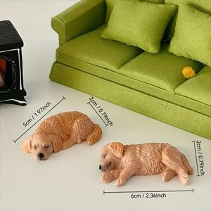 Harz-Miniatur Schlafender Golden Retriever Welpe Figur Niedliche Harz-Hundestatue für Gedenkgeschenke Auto-Armaturenbrett-Dekoration - Product Image 5