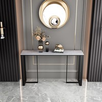 Console d'entrée de villa de style italien de luxe léger, plateau en dalle de pierre, cadre métallique personnalisable, pour couloir, hall d'entrée, salon