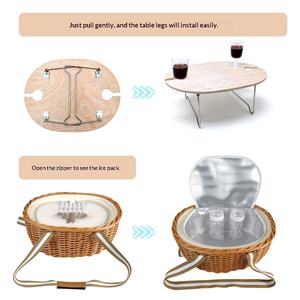 Ensemble de panier de pique-nique en <span class=keywords><strong>osier</strong></span> tressé avec table isolée portable pour 2 à 4 personnes, panier à main pour le camping - Product Image 2