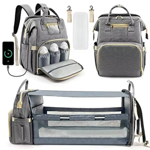 Free Sample Custom High Quality Mother Travel Baby Diaper <b>Bag</b> Backpack USB Water Resistant Anti-Theft Polyester <b>Nappy</b> <b>Changing</b> - Product Image 2