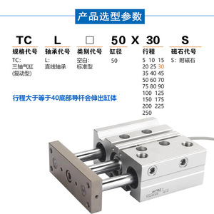 กระบอกสูบลมแบบลูกสูบสามแกน AirTAC Tcm ตัวเรือนเหล็ก ขนาดมาตรฐาน 50 16 20 25 32 40 12 - Product Image 3