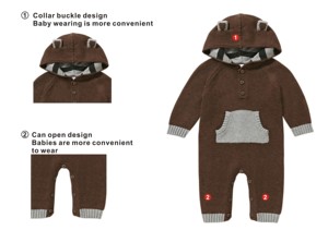 Combinaison bébé en <span class=keywords><strong>coton</strong></span> biologique combinaison pull à manches longues, combinaison automne et hiver en tricot chaud à capuche - Product Image 3