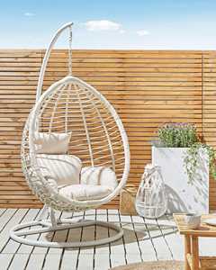 Moderna Sedia a Dondolo da Giardino Bianca in Rattan Sospesa per <span class=keywords><strong>Adulti</strong></span> Design a Uovo in Metallo e Tessuto per Esterni - Product Image 6