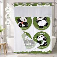 Rideau de douche imprimé d'animaux de dessin animé, motif Panda amusant, impression numérique, tissu imperméable écologique, décoration de bain sans crochets