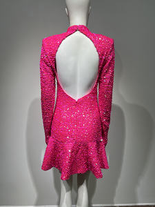 A8568 toptan fiyat fuşya Mini kadınlar balo elbise kesme seksi Backless payetli bayanlar parti elbise - Product Image 4