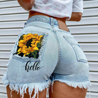 Shorts en jean pour femmes, design professionnel, taille haute, bords bruts, décorations boutonnées, vente en gros