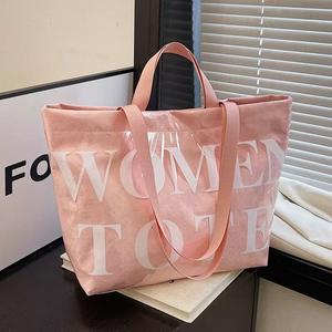 Sac de shopping en PVC pour femme, grande capacité, décontracté, réutilisable, entièrement imprimé, personnalisé, design de créateur, avec poche intérieure et fermeture éclair - Product Image 1