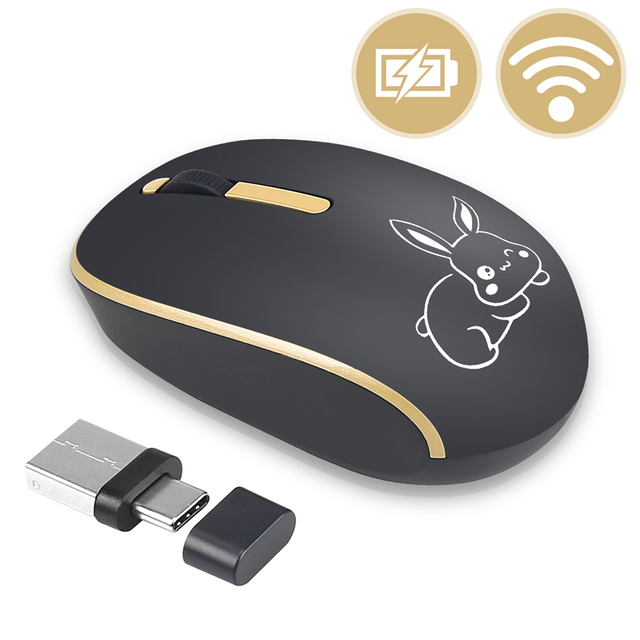 Cute Dual Mode Interface USB+USB C 2.4G Wireless Optical Mouse with LED Backlit Stock 3D Style for Desktop and Laptop