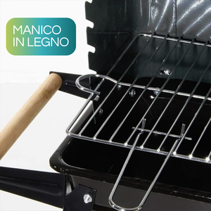 Barbacoa de carbón metálica de 53x33x85 cm con ruedas y estantes de madera, carrito de parrilla ajustable, color negro. - Product Image 4