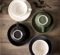 Ensemble de tasses à café et soucoupes rétro de couleur unie Tasse à fleurs en céramique givrée Tasses à café au latte Tasse de capacité domestique 300ml