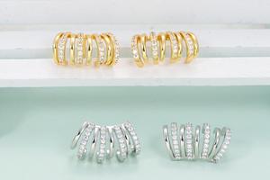 Trendy Hiphop Geometric Design Multi-layer Claw Shape Stud <b>Earrings</b> Brass 18K Gold Plated Zircon <b>Piercing</b> Women Girls Wholesale - Product Image 5