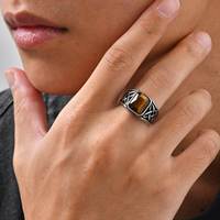 Bague en acier inoxydable rétro à la mode, pierre précieuse œil de tigre, bague turquoise pour homme et femme, alliance, bijoux de fête, vente chaude