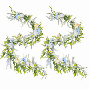 Guirnalda de ratán artificial con flores blancas y azules para decoración del hogar en primavera, 150 cm de largo - Product Image 4