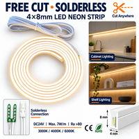 Mini bande LED néon flexible à découpe libre, connecteur néon sans soudure pour éclairage néon sous armoire, 24V 4x8mm silicone