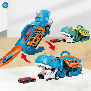 Camion de transport de dinosaures portable YICHENG, jouet à fente, piste pliable en plastique, transporteur pour 6 voitures en alliage coulissant pour enfants, garçons - Product Image 1