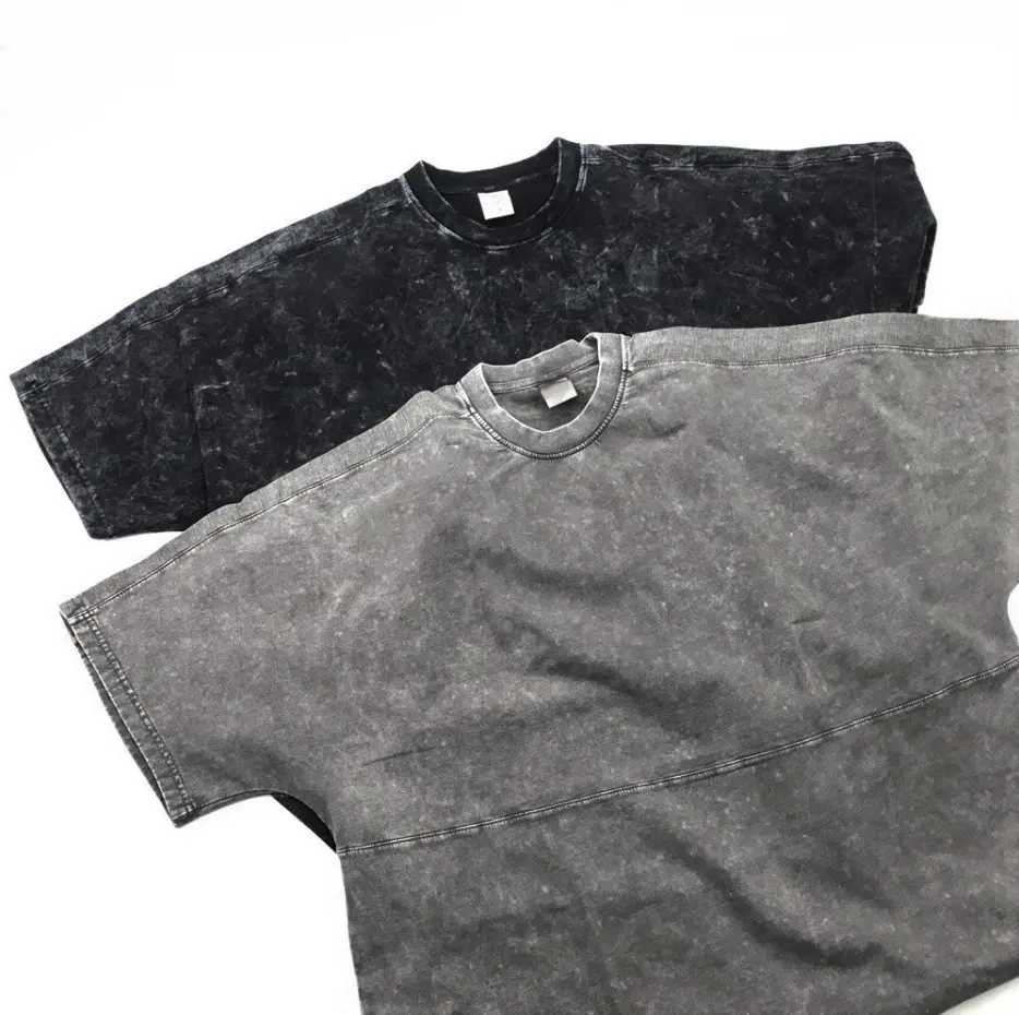 קיץ Custom Dtg הדפסת שטף ריק גדול גרפי חולצה יסודות אורגני במשקל כבד כותנה מרובע חומצה לשטוף T חולצה