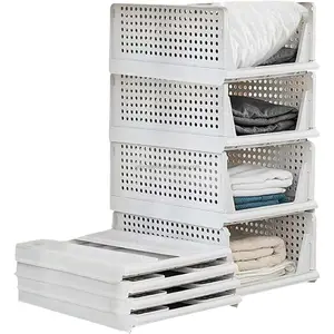 Caja de almacenamiento plegable para armario, organizador de cajones de ropa plegable, estante apilable de plástico, cestas, contenedores de armario de tela, cubo de basura