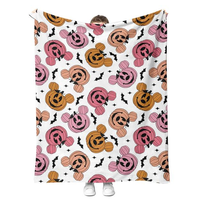 Selimut Flanel Jacquard Karakter Kartun Labu Kawaii Halloween yang Dapat Disesuaikan Secara Grosir
