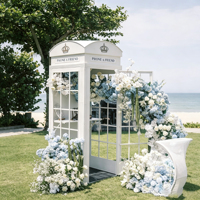 Perlengkapan Foto Booth Retro Berbentuk Booth Telepon London dengan Bunga untuk Dekorasi Latar Belakang Pesta, Acara, dan Pernikahan, Cocok untuk Penanaman Musim Semi di Luar Ruangan