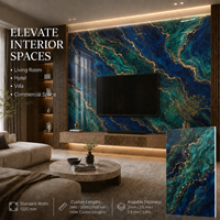 Panneau mural en marbre doré émeraude MORLENX, PVC ignifuge, 4x8 pieds, plaque sans joint pour l'intérieur des bâtiments commerciaux