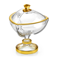 Tazón de Cristal Transparente con Tapa, Modelo 1075CJbx Celtic Med, con Base, Forma Triangular Curva, para Ensaladas